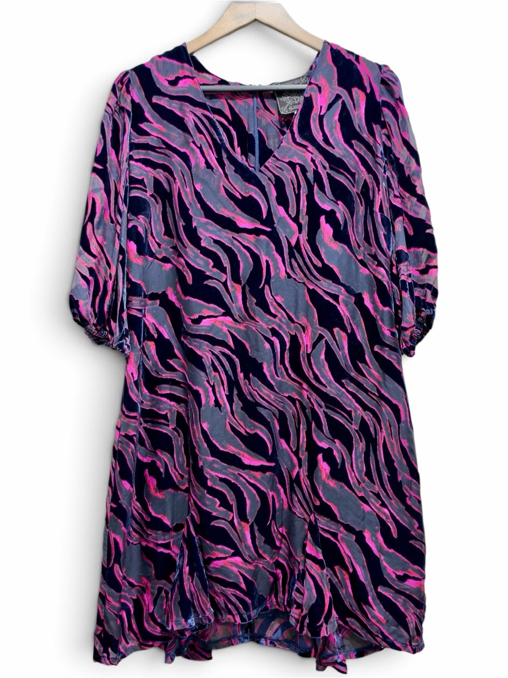 Johnny Was Jade Burnout Velvet Silk Blend Dress Pink Navy M
